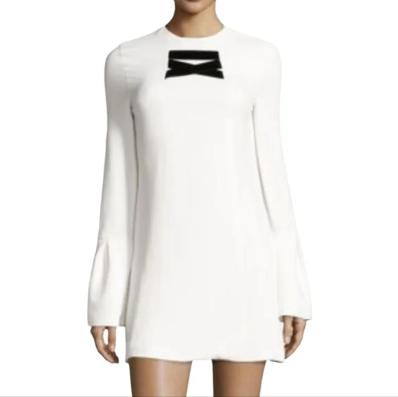 Alexis Josephine Of White Bell Sleeve Dress with Black Velvet Stripe - Picture 1 of 9